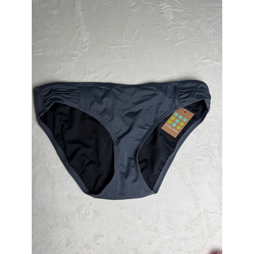 Title Nine Charcoal Gray Ruched Side Bikini Bottom Swim Briefs Size L NWT